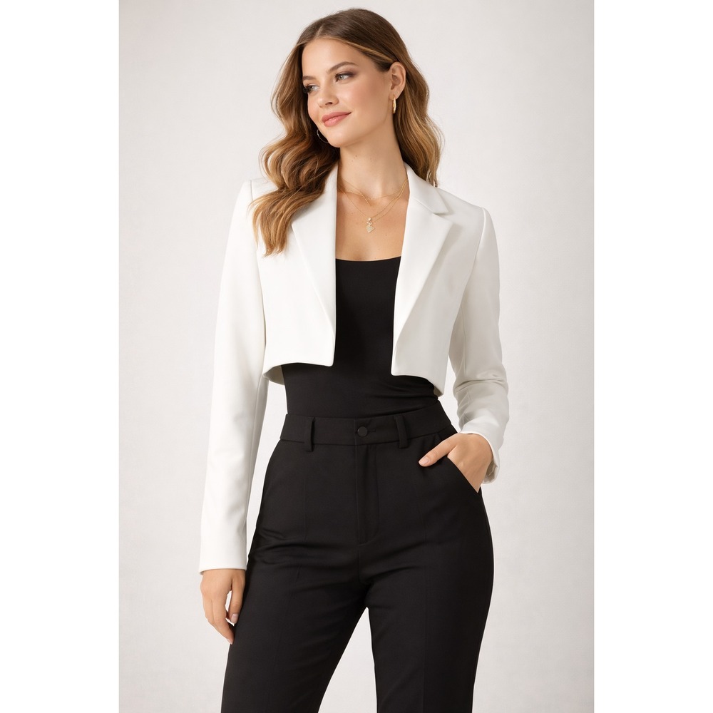 Zara White Cropped Open-Front Blazer